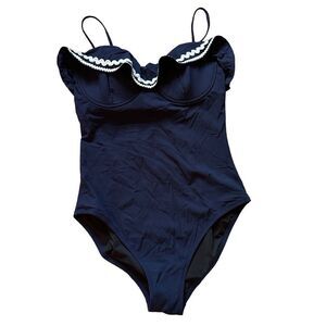 J. Crew navy ruffle one piece swim suit - Size 10